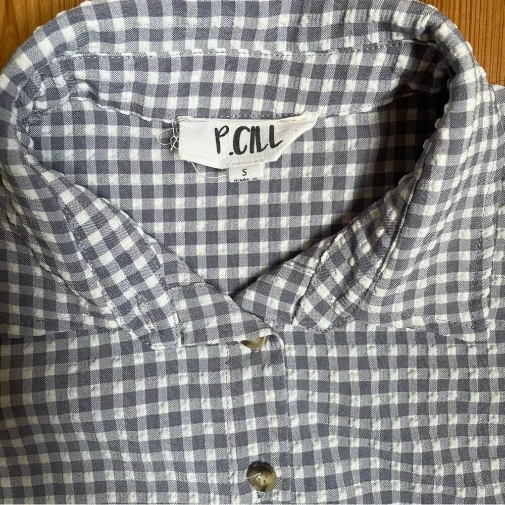 P.‎ Cill purple white check puckered button up SIZE S - Picture 5 of 6